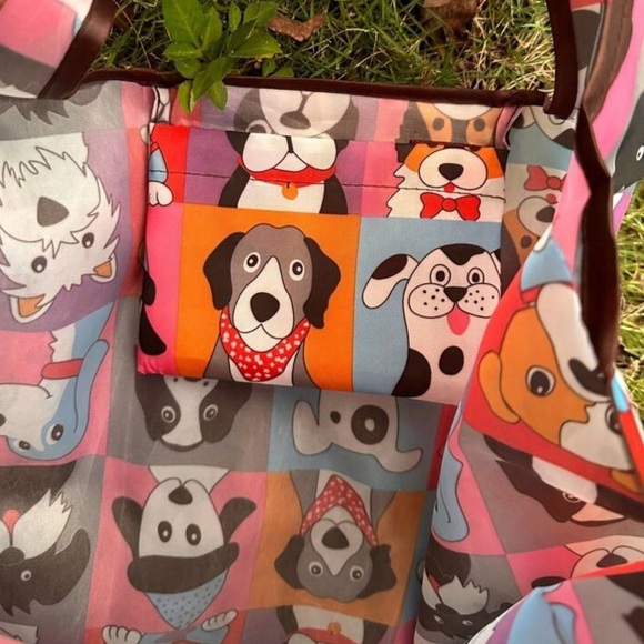 Colorful Adorable Dog Print Foldable Tote Bag - Picture 3 of 6